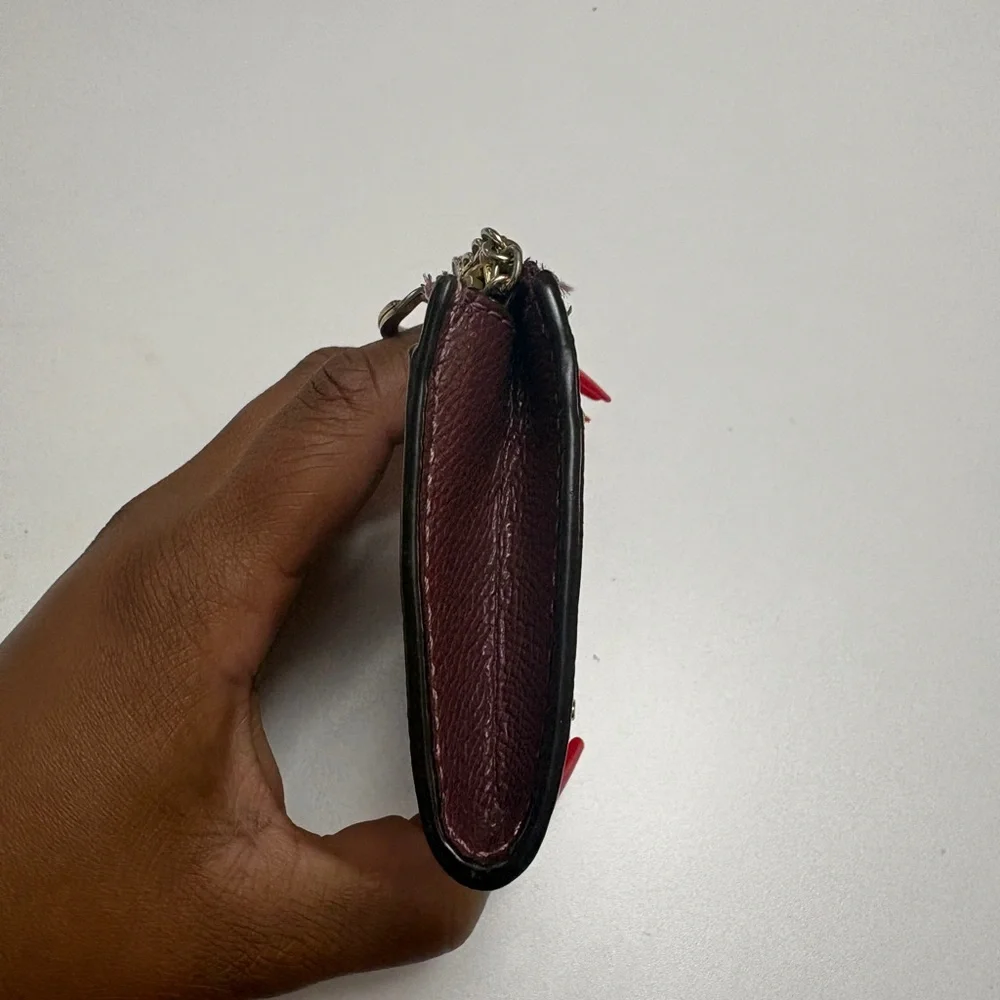 Coach Women's Burgundy Leather Card Case Keychain